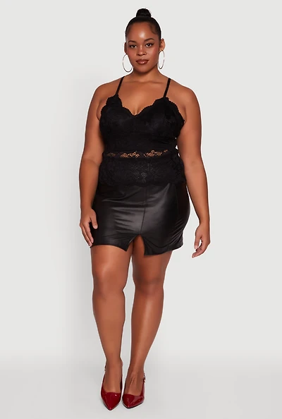 Womens Plus Floral Lace Scalloped Hem Cami,