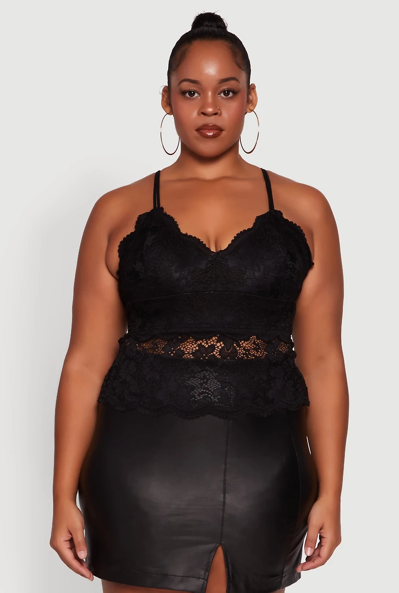 Womens Plus Floral Lace Scalloped Hem Cami,