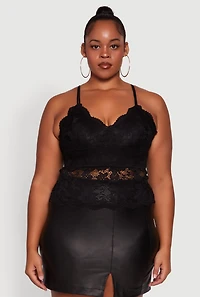 Womens Plus Floral Lace Scalloped Hem Cami,