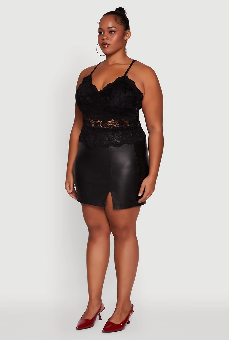 Womens Plus Floral Lace Scalloped Hem Cami,