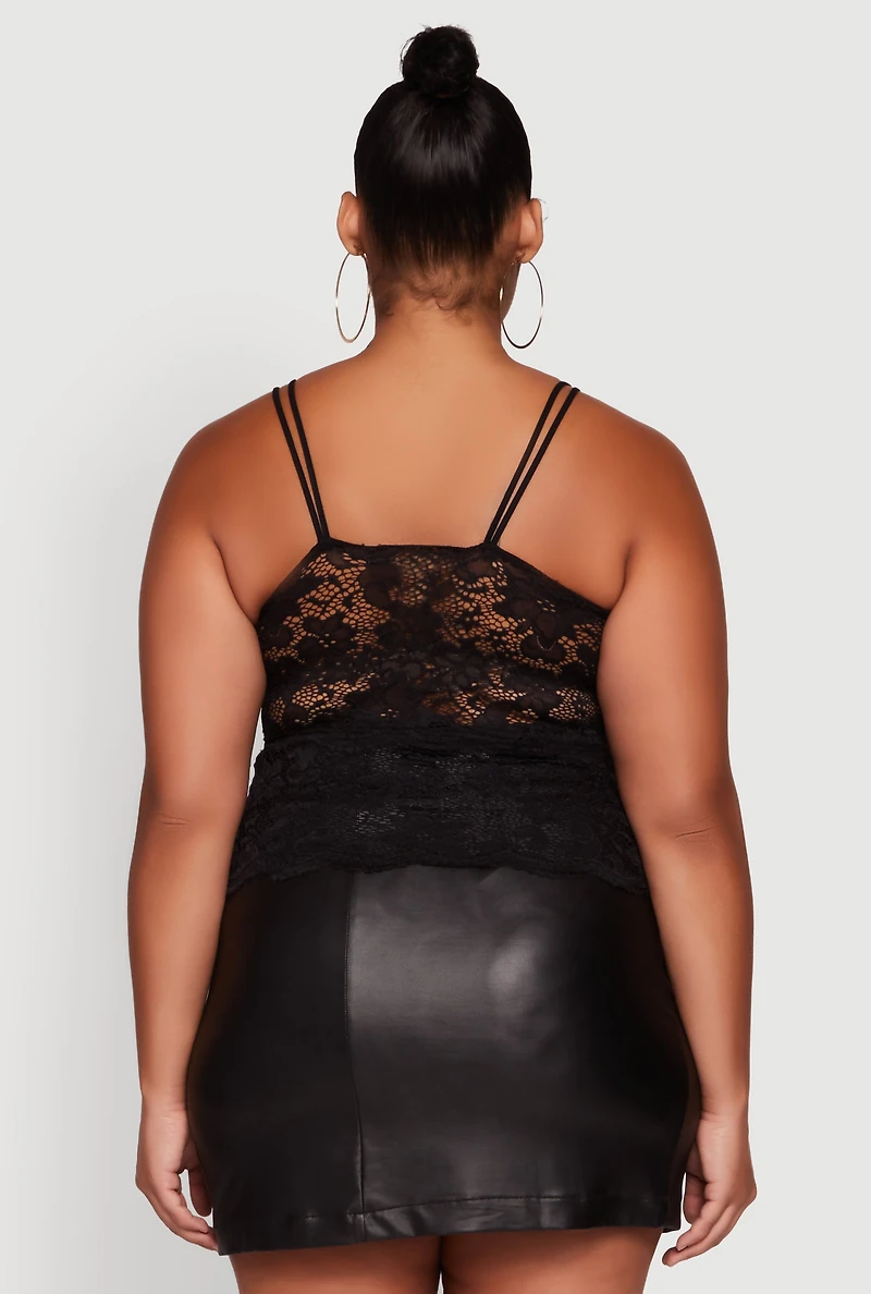 Womens Plus Floral Lace Scalloped Hem Cami,