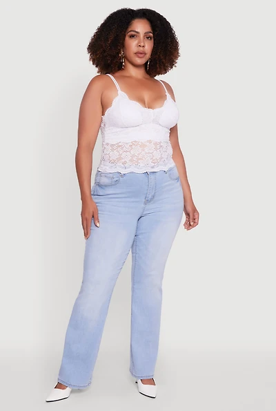 Womens Plus Size Floral Lace Scalloped Hem Cami, White, Size 1X