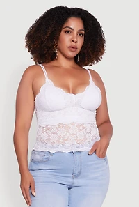 Womens Plus Size Floral Lace Scalloped Hem Cami, White, Size 1X