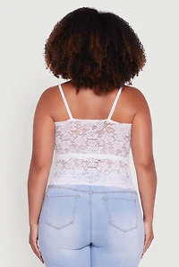 Womens Plus Size Floral Lace Scalloped Hem Cami, White, Size 1X