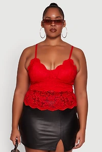 Womens Plus Size Floral Lace Scalloped Hem Cami, Red, Size 1X
