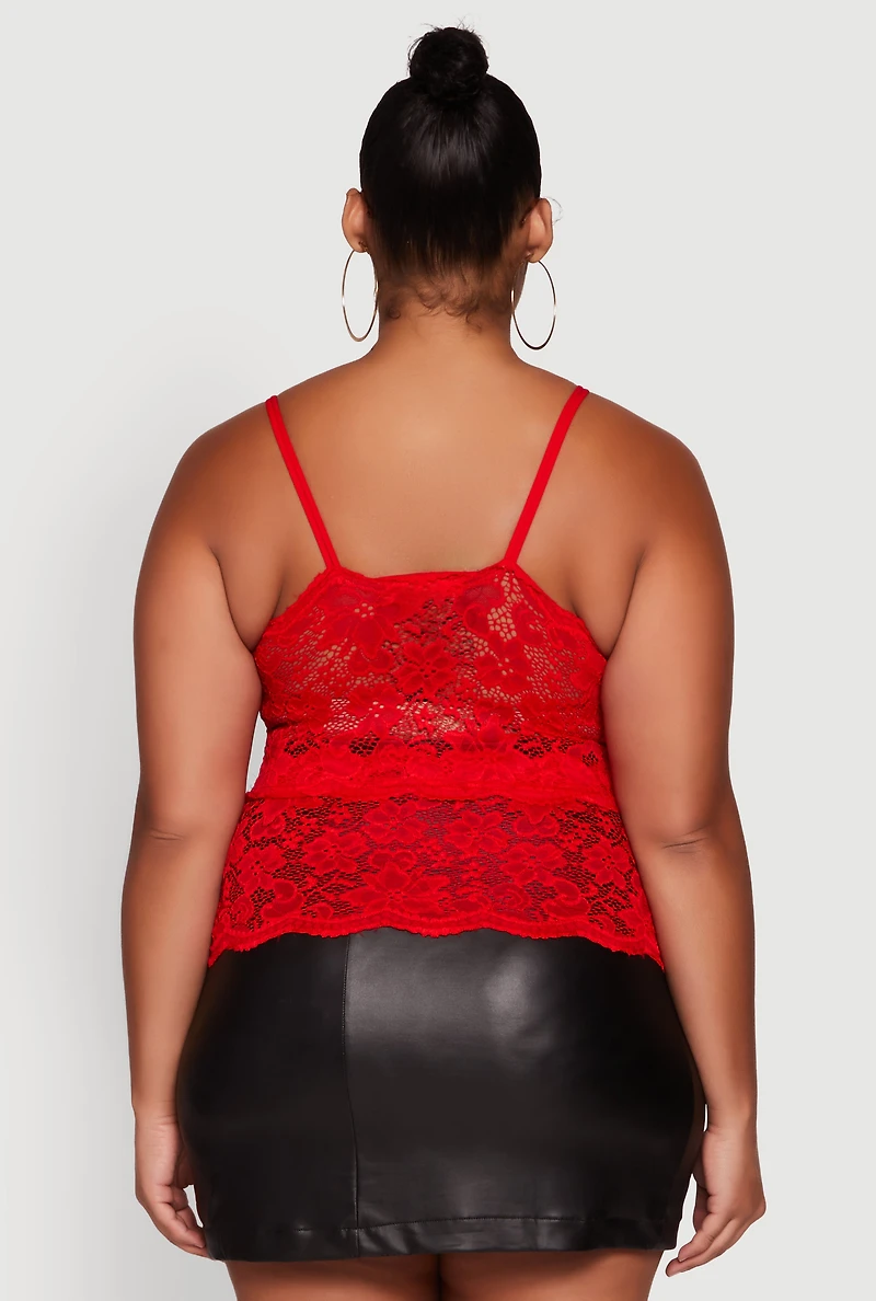 Womens Plus Floral Lace Scalloped Hem Cami, 3X