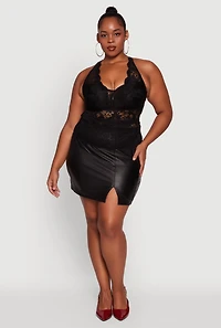 Womens Plus Size Floral Lace Cross Back Halter Top, Black, Size 3X