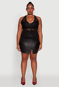 Womens Plus Size Floral Lace Cross Back Halter Top, Black, Size 3X