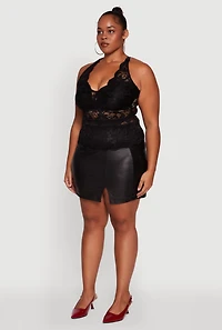 Womens Plus Size Floral Lace Cross Back Halter Top, Black, Size 3X