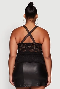 Womens Plus Floral Lace Cross Back Halter Top,