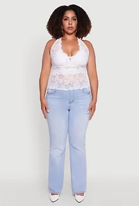 Womens Plus Size Floral Lace Cross Back Halter Top, White, Size 2X