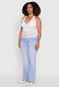 Womens Plus Size Floral Lace Cross Back Halter Top, White, Size 1X