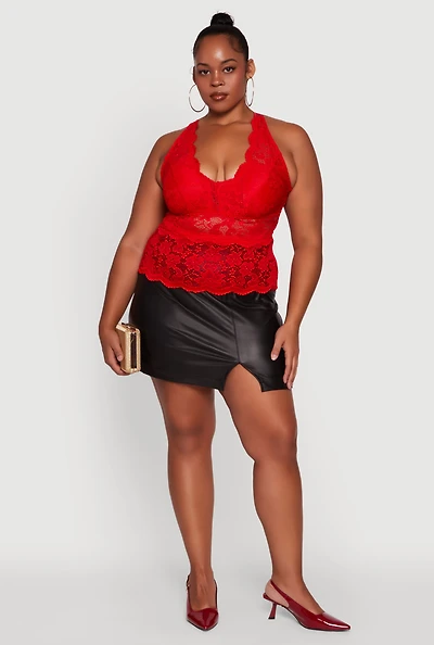 Womens Plus Size Floral Lace Cross Back Halter Top, Red, Size 2X