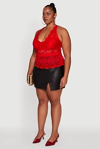 Womens Plus Size Floral Lace Cross Back Halter Top, Red, Size 2X