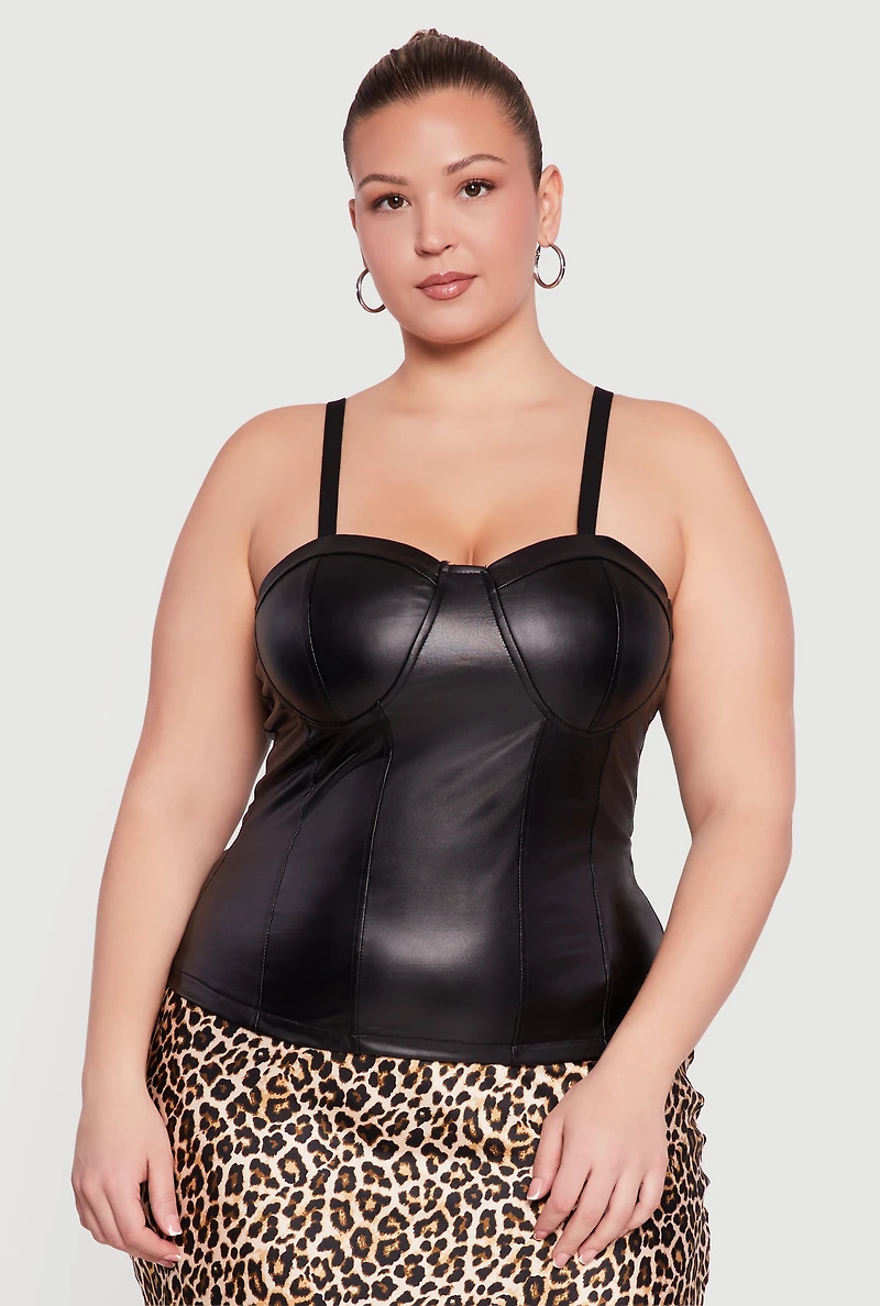 Plus Faux Leather Zip Back Bustier Top