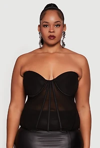 Womens Plus Size Sleeveless Sweetheart Mesh Bustier Top, Black, Size 3X
