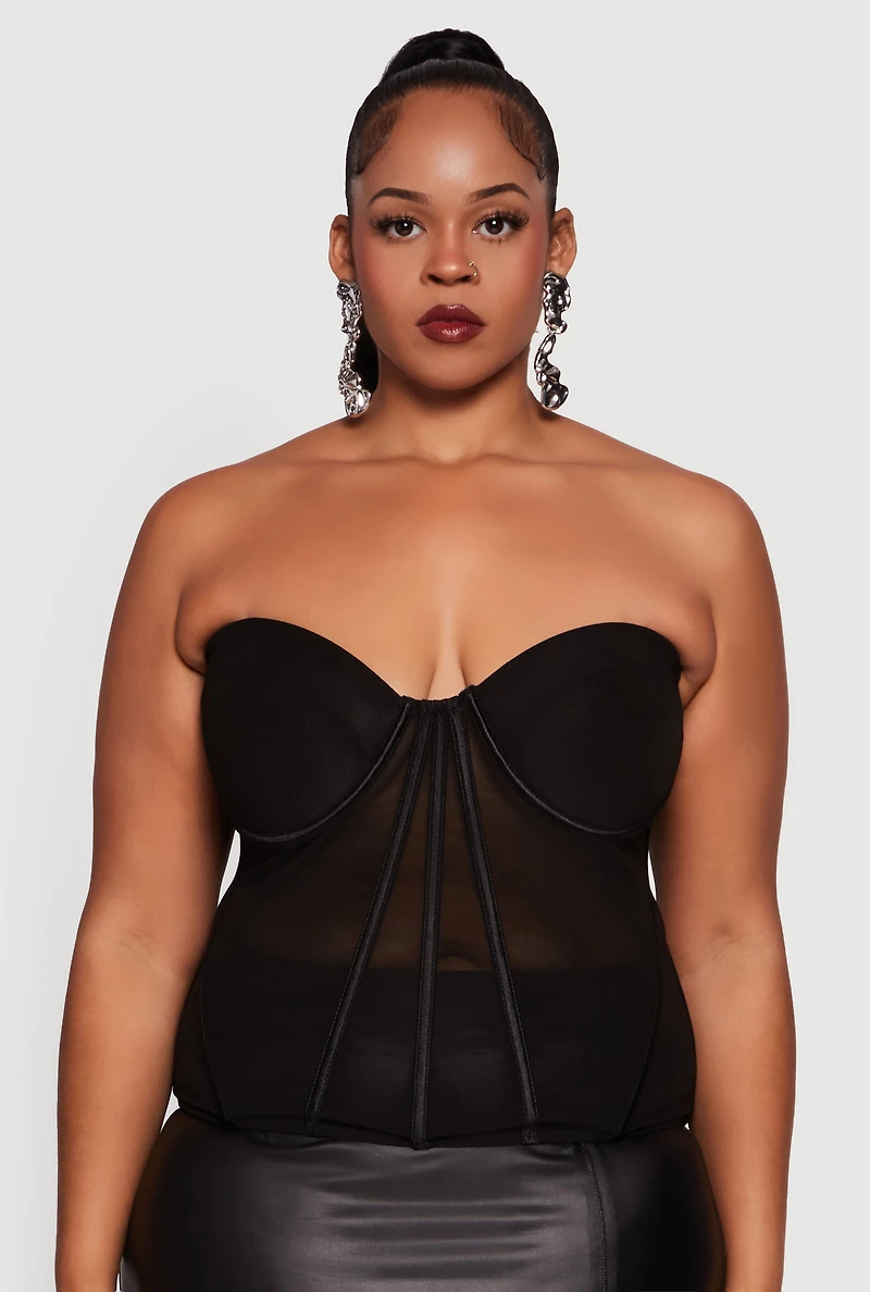 Plus Sleeveless Sweetheart Mesh Bustier Top