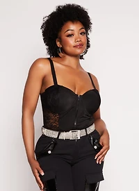 Plus Mesh Lace Zip Front Bustier Top