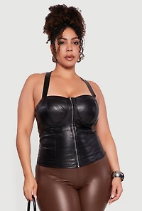 Plus Faux Leather Cut Out Racerback Bustier Top