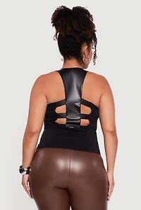 Plus Faux Leather Cut Out Racerback Bustier Top