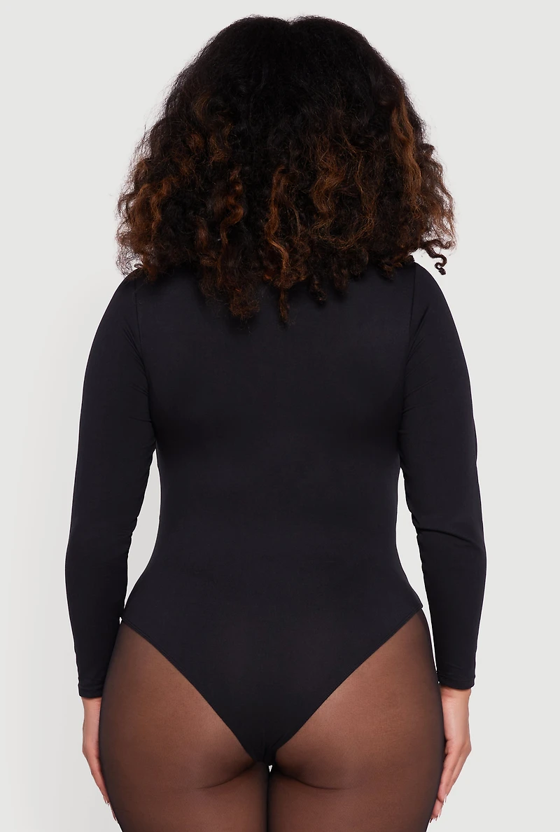 Plus Twist Front Plunge Neck Long Sleeve Bodysuit