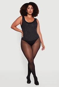 Womens Plus Size Rhinestone Studded Scoop Neck Bodysuit, Black, Size 1X