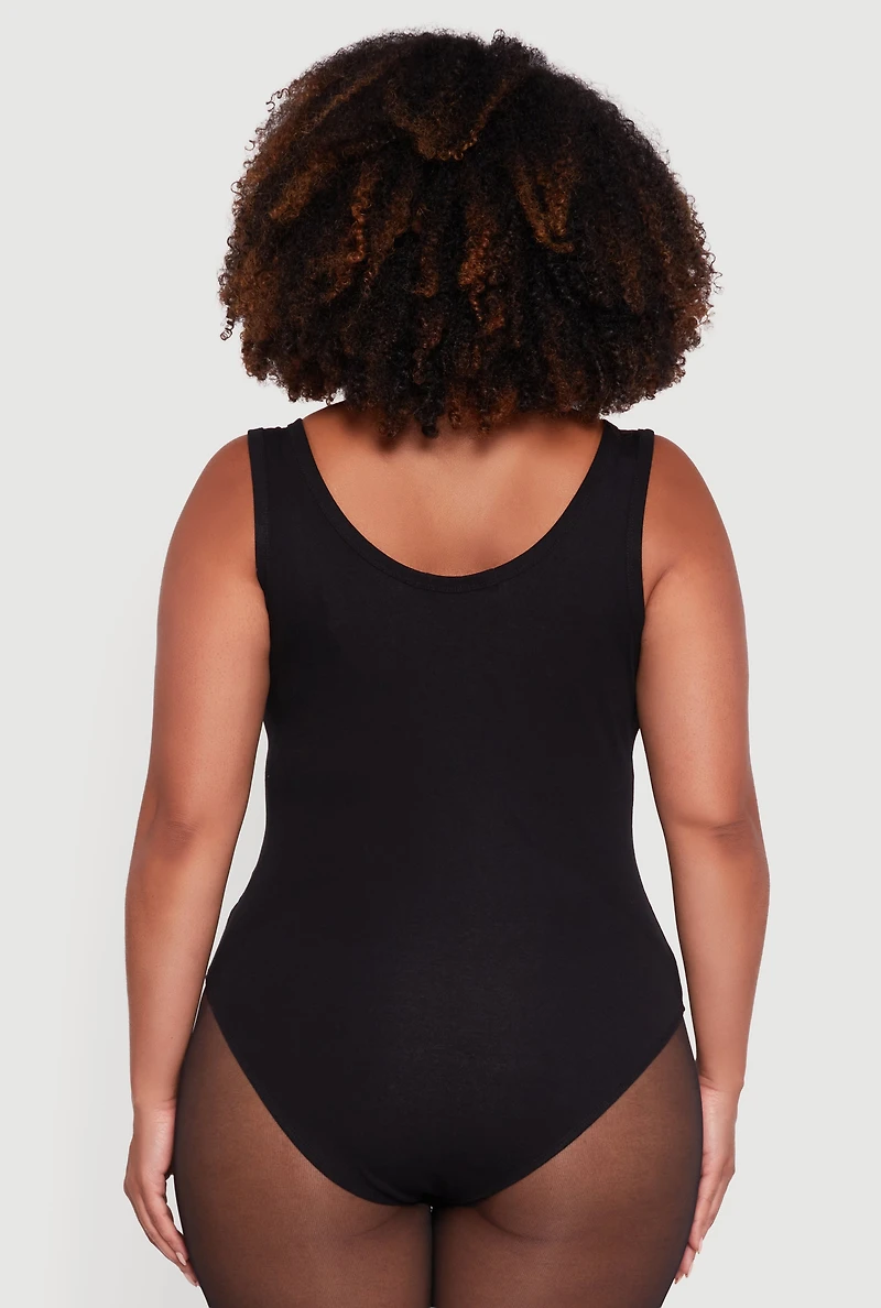 Womens Plus Size Rhinestone Studded Scoop Neck Bodysuit, Black, Size 1X