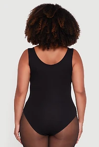 Womens Plus Size Rhinestone Studded Scoop Neck Bodysuit, Black, Size 1X