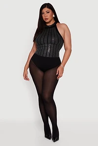 Plus Patterned Rhinestone Sleeveless Bodysuit