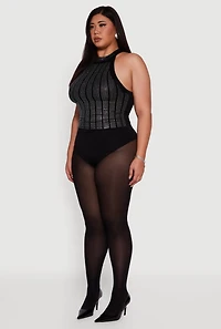 Plus Patterned Rhinestone Sleeveless Bodysuit