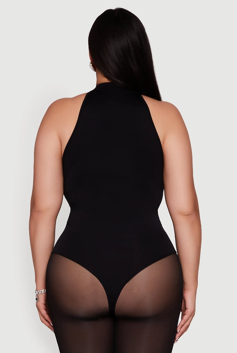 Plus Patterned Rhinestone Sleeveless Bodysuit