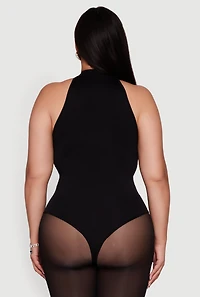 Plus Patterned Rhinestone Sleeveless Bodysuit