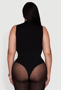 Womens Plus Size Rhinestone Seamless High Neck Bodysuit, Black, Size 2X-3X