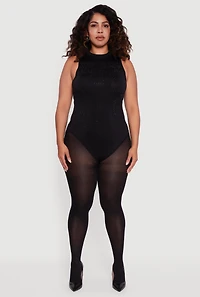 Womens Plus Size Rhinestone Detail Sleeveless Mock Neck Bodysuit, Black, Size 1X-2X