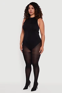 Womens Plus Size Rhinestone Detail Sleeveless Mock Neck Bodysuit, Black, Size 1X-2X