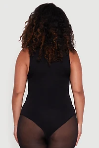 Womens Plus Size Rhinestone Detail Sleeveless Mock Neck Bodysuit, Black, Size 1X-2X