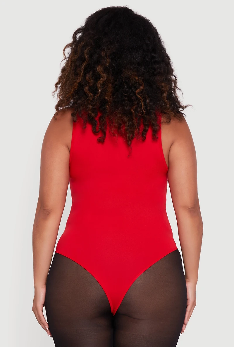 Plus Rhinestone Detail Sleeveless Mock Neck Bodysuit