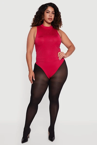 Plus Rhinestone Detail Sleeveless Mock Neck Bodysuit