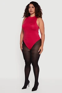 Plus Rhinestone Detail Sleeveless Mock Neck Bodysuit