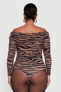 Plus Ruched Fold Over Off Shoulder Animal Print Bodysuit