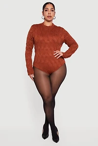 Plus Textured Knit Long Sleeve Mock Neck Bodysuit