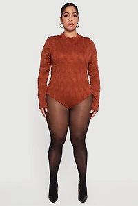 Plus Textured Knit Long Sleeve Mock Neck Bodysuit