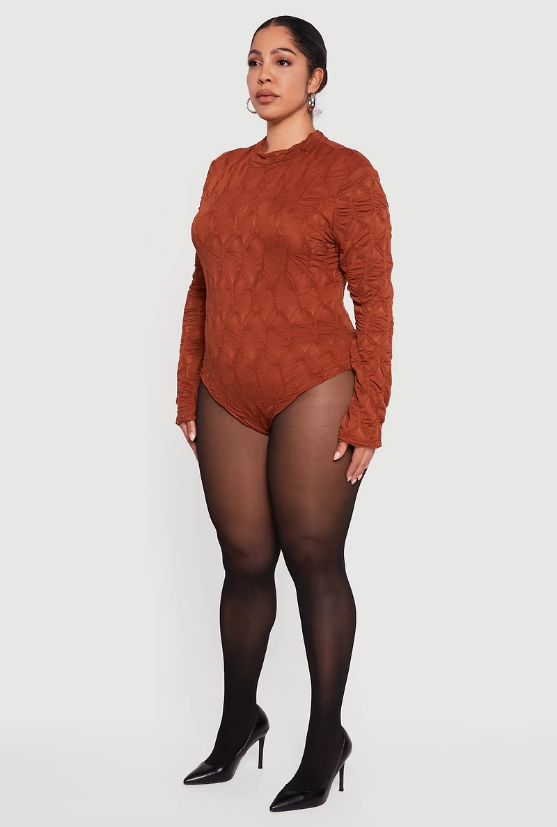 Plus Textured Knit Long Sleeve Mock Neck Bodysuit