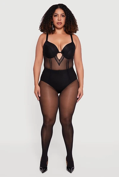 Plus Keyhole Detail Mesh Bodysuit