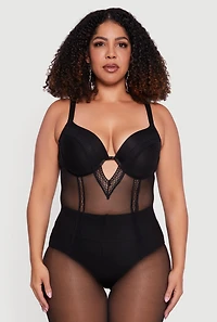 Plus Keyhole Detail Mesh Bodysuit