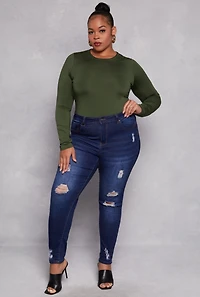 Womens Plus Size Daisy Double Layer Bodysuit, Green, Size 2X