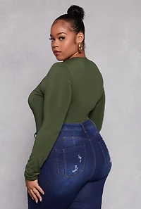 Womens Plus Size Daisy Double Layer Bodysuit, Green, Size 2X