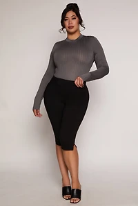Womens Plus Daisy Long Sleeve Mock Neck Bodysuit, Grey,