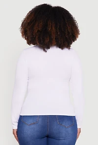 Womens Plus Size Rib Knit Metallic Chain Keyhole Neckline Top, White, Size 1X-2X