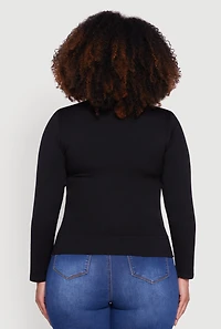 Womens Plus Size Half Zip Rib Knit Mock Neck Top, Black, Size 2X-3X